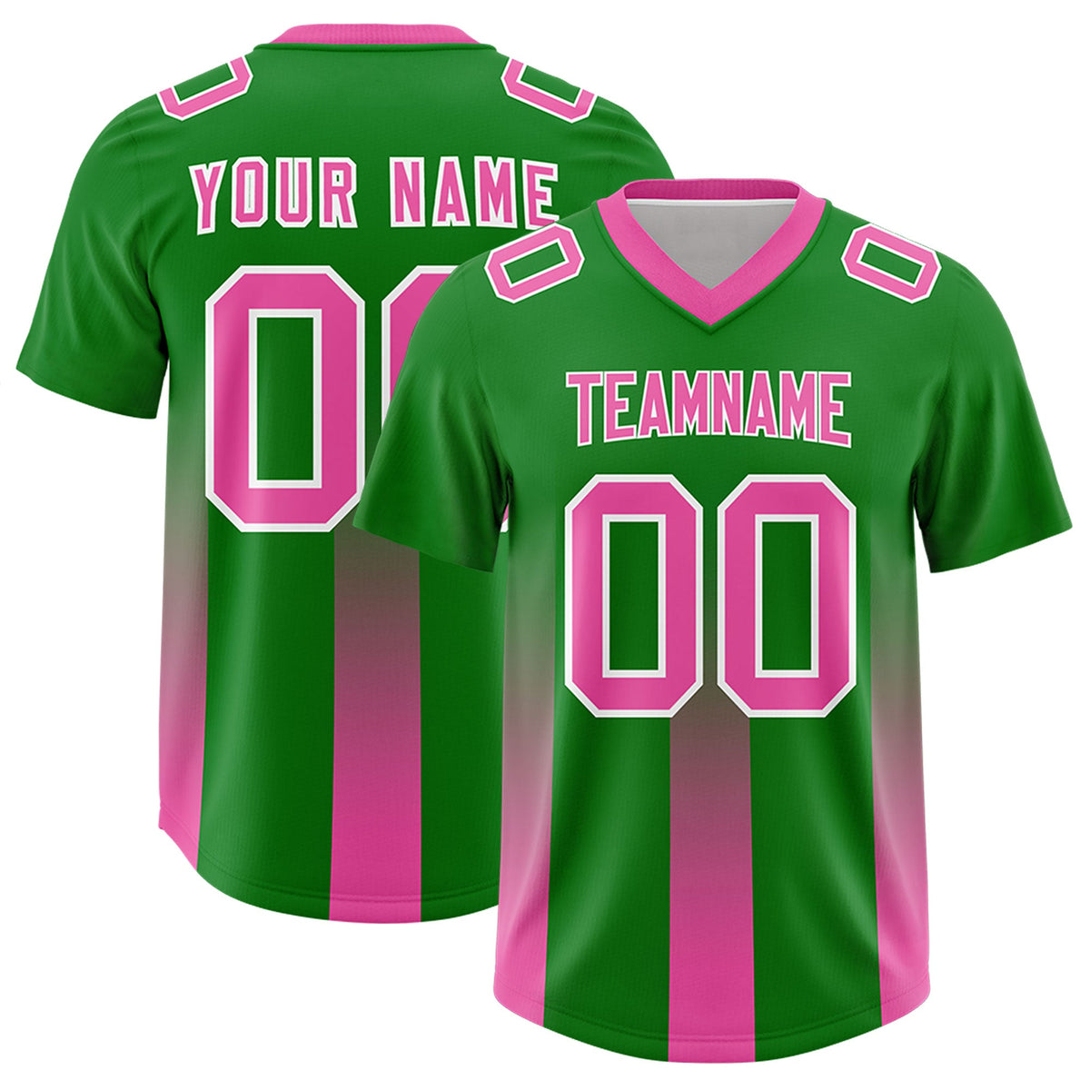 Custom Kelly Green Pink Vertical Width Stripe Gradient Fashion Personalized Team American Football Jersey
