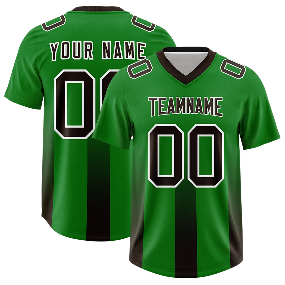 Custom Kelly Green Brown Vertical Width Stripe Gradient Fashion Personalized Team American Football Jersey