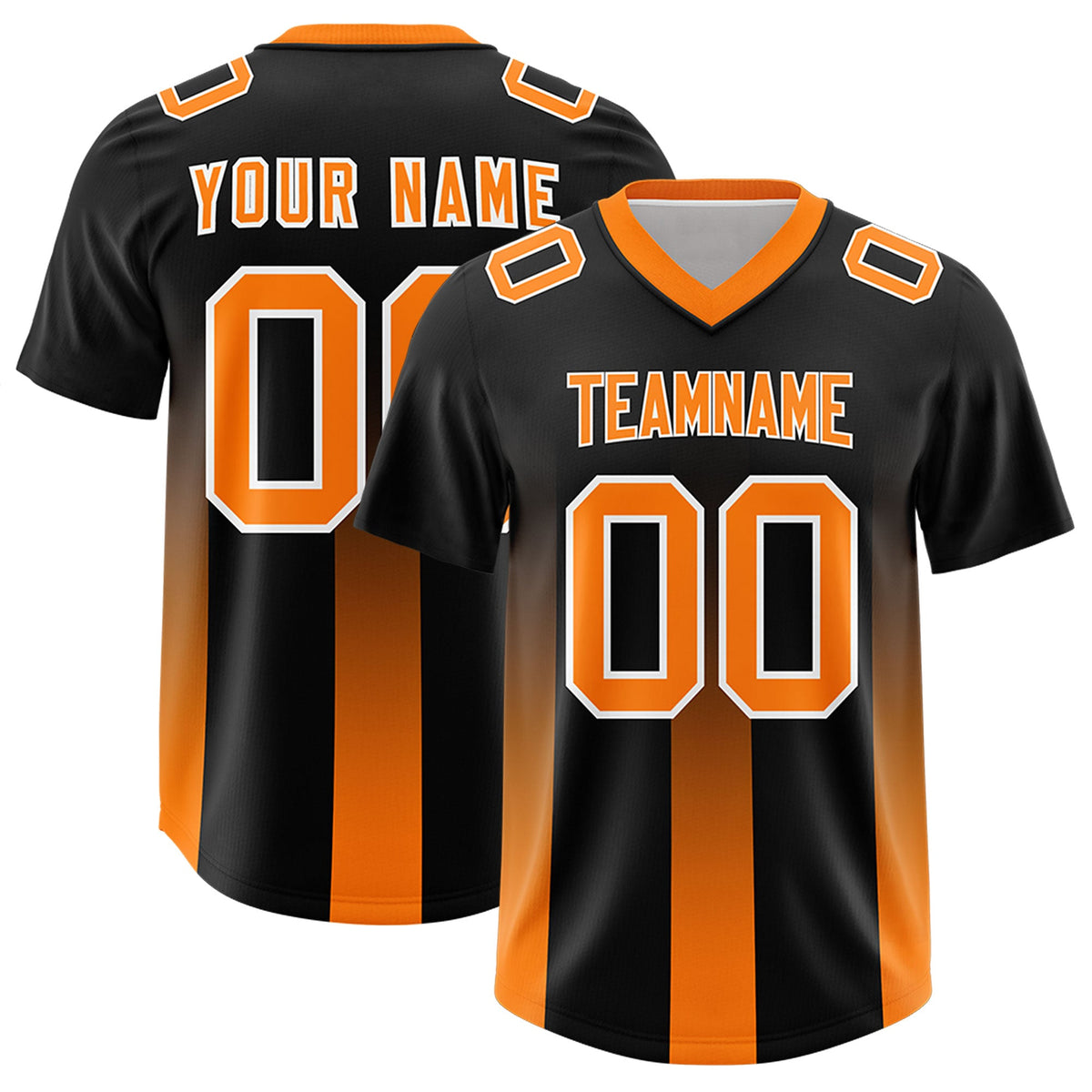 Custom Black Orange Vertical Width Stripe Gradient Fashion Personalized Team American Football Jersey