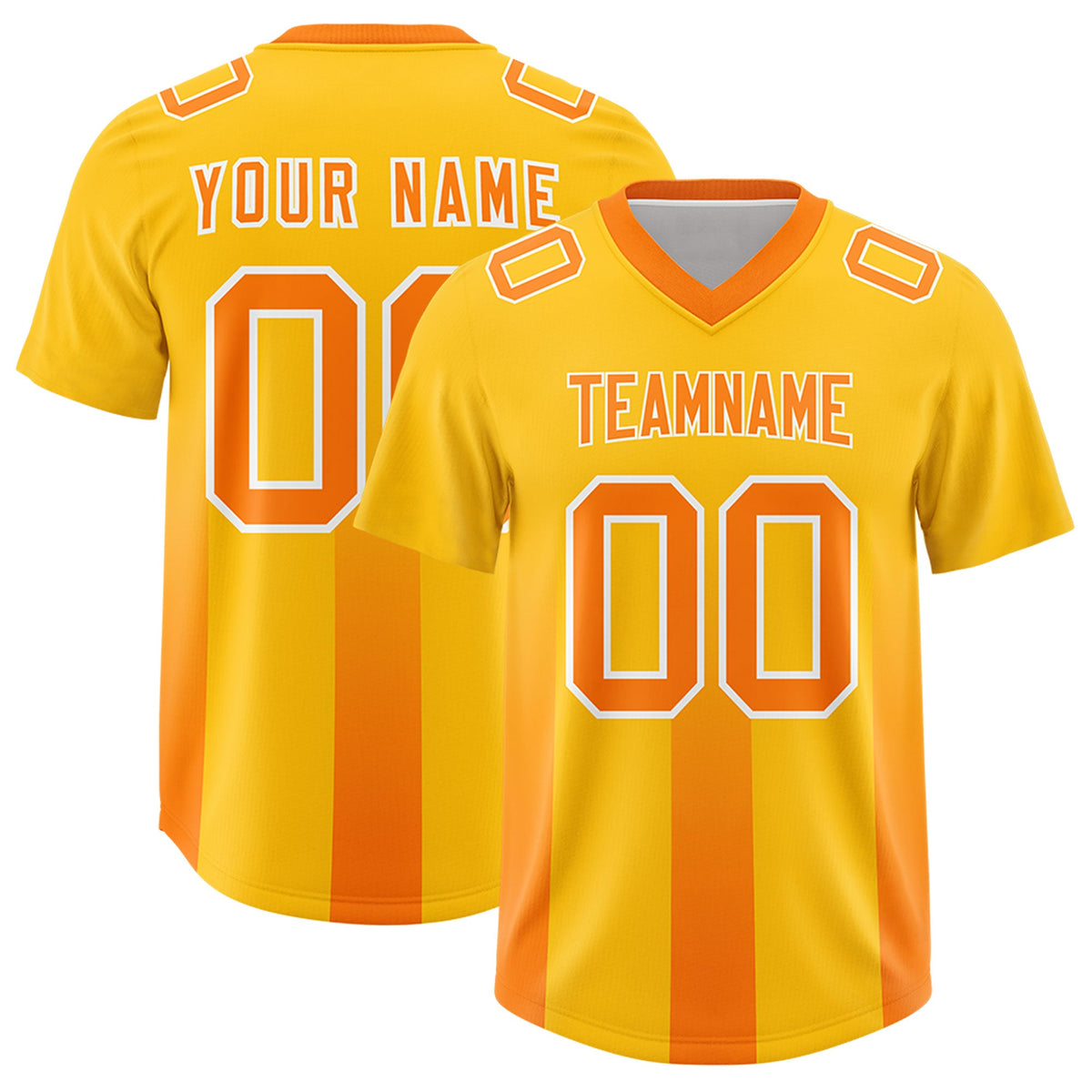 Custom Yellow Orange Vertical Width Stripe Gradient Fashion Personalized Team American Football Jersey
