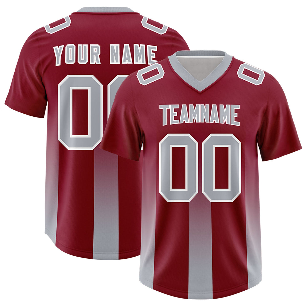 Custom Cardinal Gray Vertical Width Stripe Gradient Fashion Personalized Team American Football Jersey