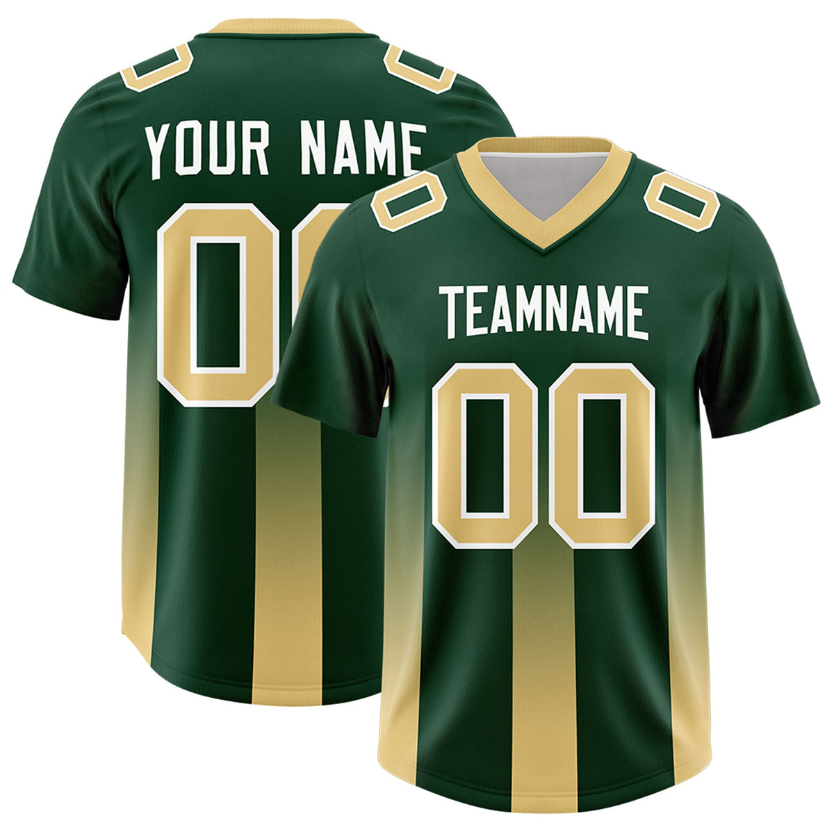 Custom Green Khaki Vertical Width Stripe Gradient Fashion Personalized Team American Football Jersey