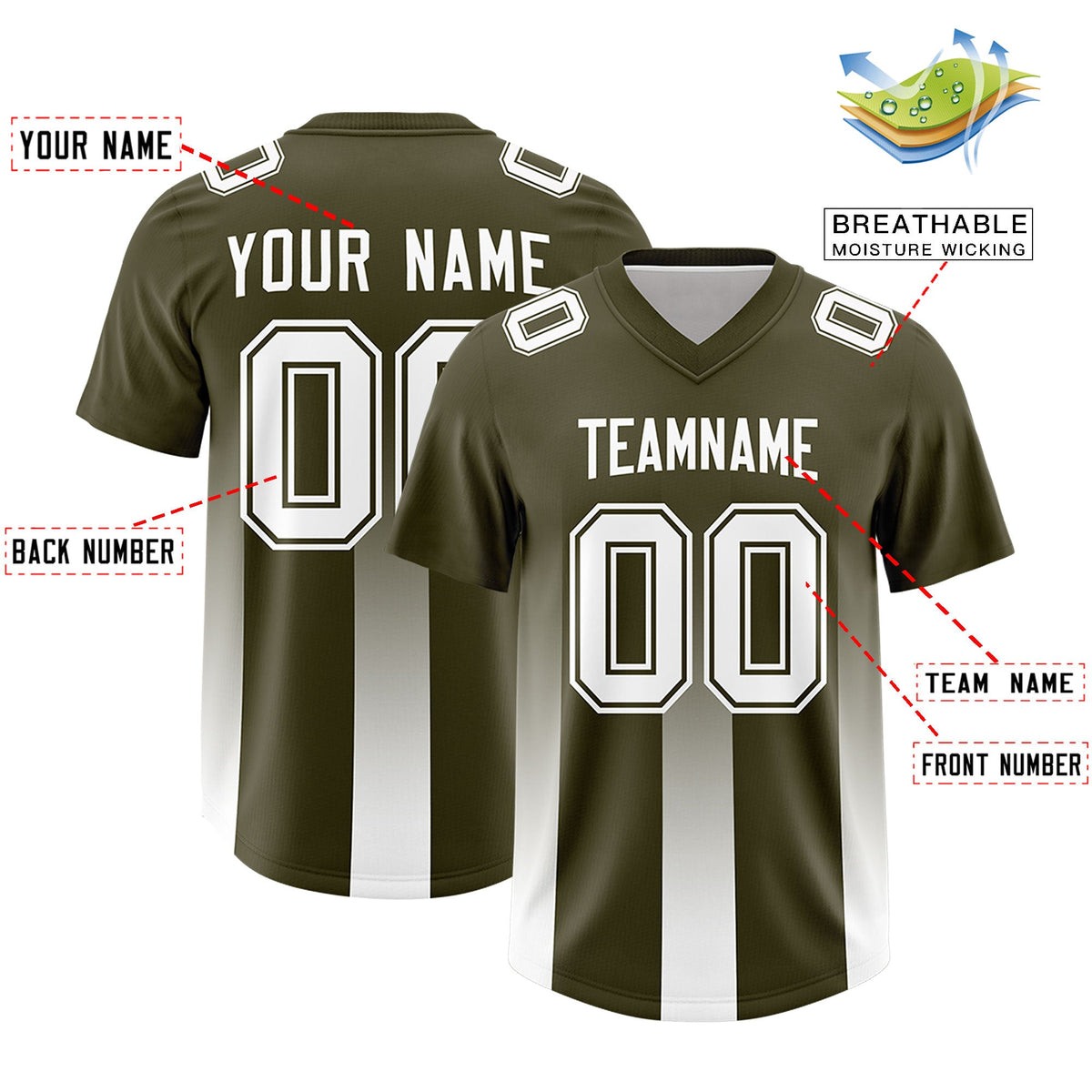 Custom Olive White Vertical Width Stripe Gradient Fashion Personalized Team American Football Jersey