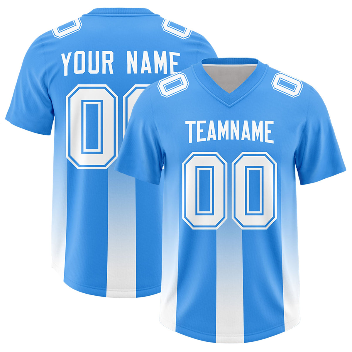 Custom Light Blue White Vertical Width Stripe Gradient Fashion Personalized Team Football Jersey
