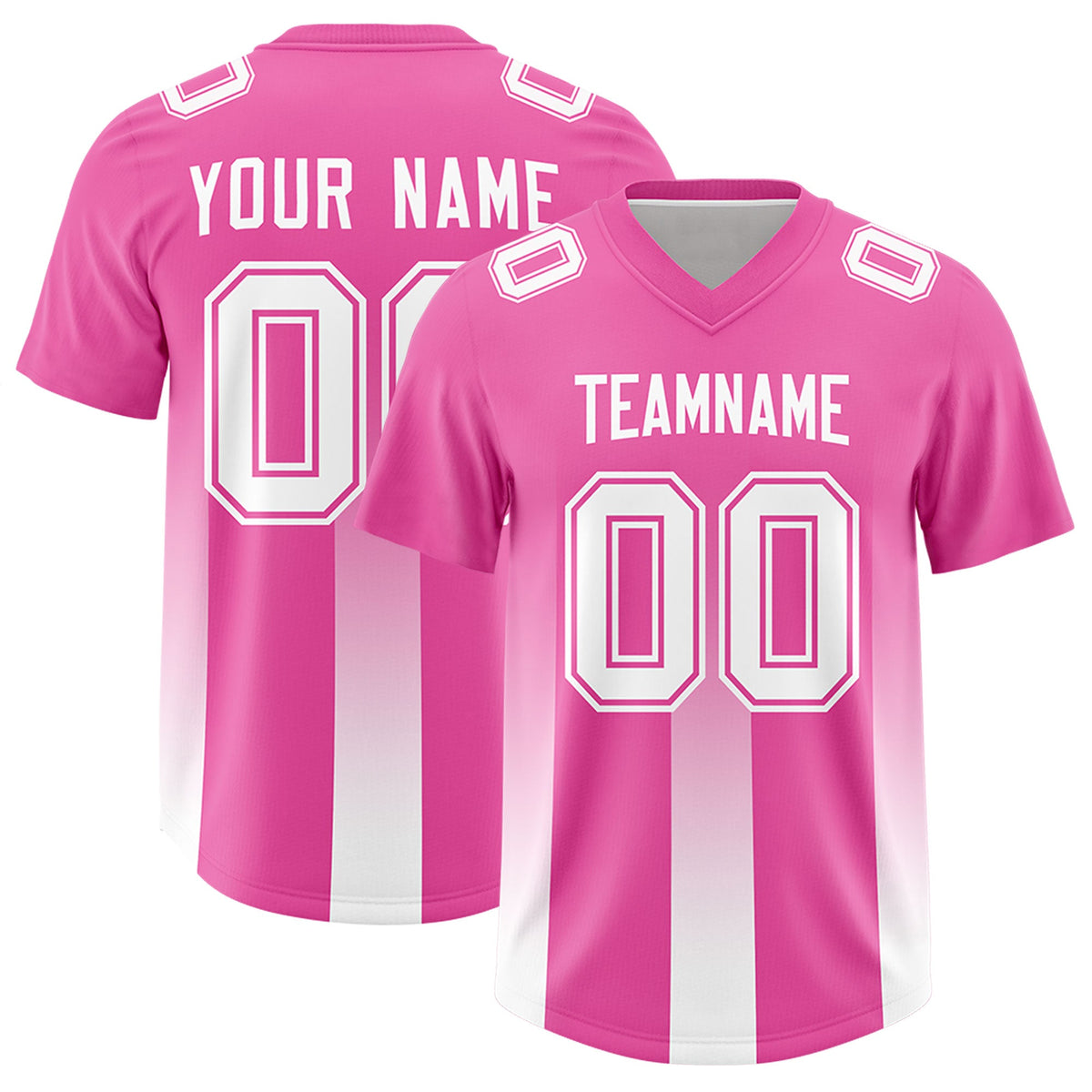 Custom Pink White Vertical Width Stripe Gradient Fashion Personalized Team Football Jersey