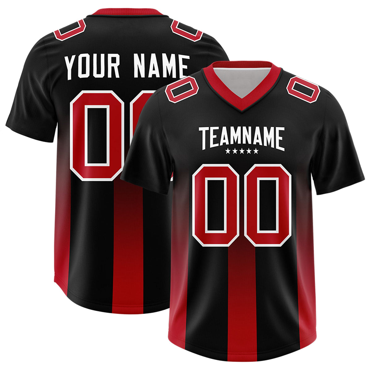 Custom Black Red Vertical Width Stripe Gradient Fashion Personalized Team American Football Jersey