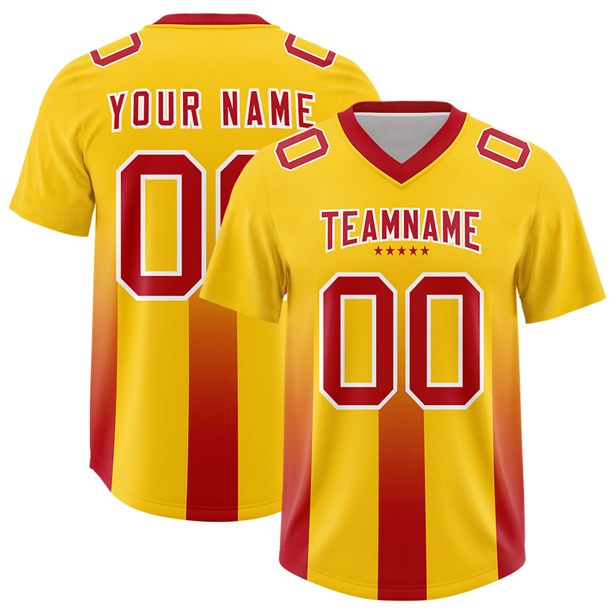 Custom Yellow Red Vertical Width Stripe Gradient Fashion Personalized Team American Football Jersey