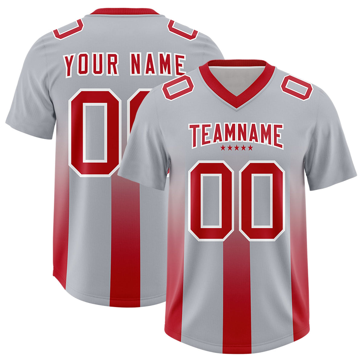 Custom Gray Red Vertical Width Stripe Gradient Fashion Personalized Team American Football Jersey