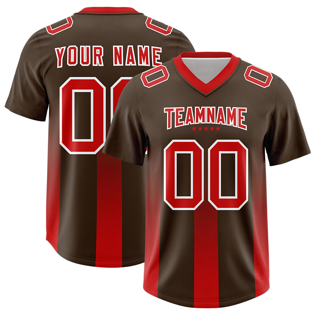 Custom Brown Red Vertical Width Stripe Gradient Fashion Personalized Team American Football Jersey