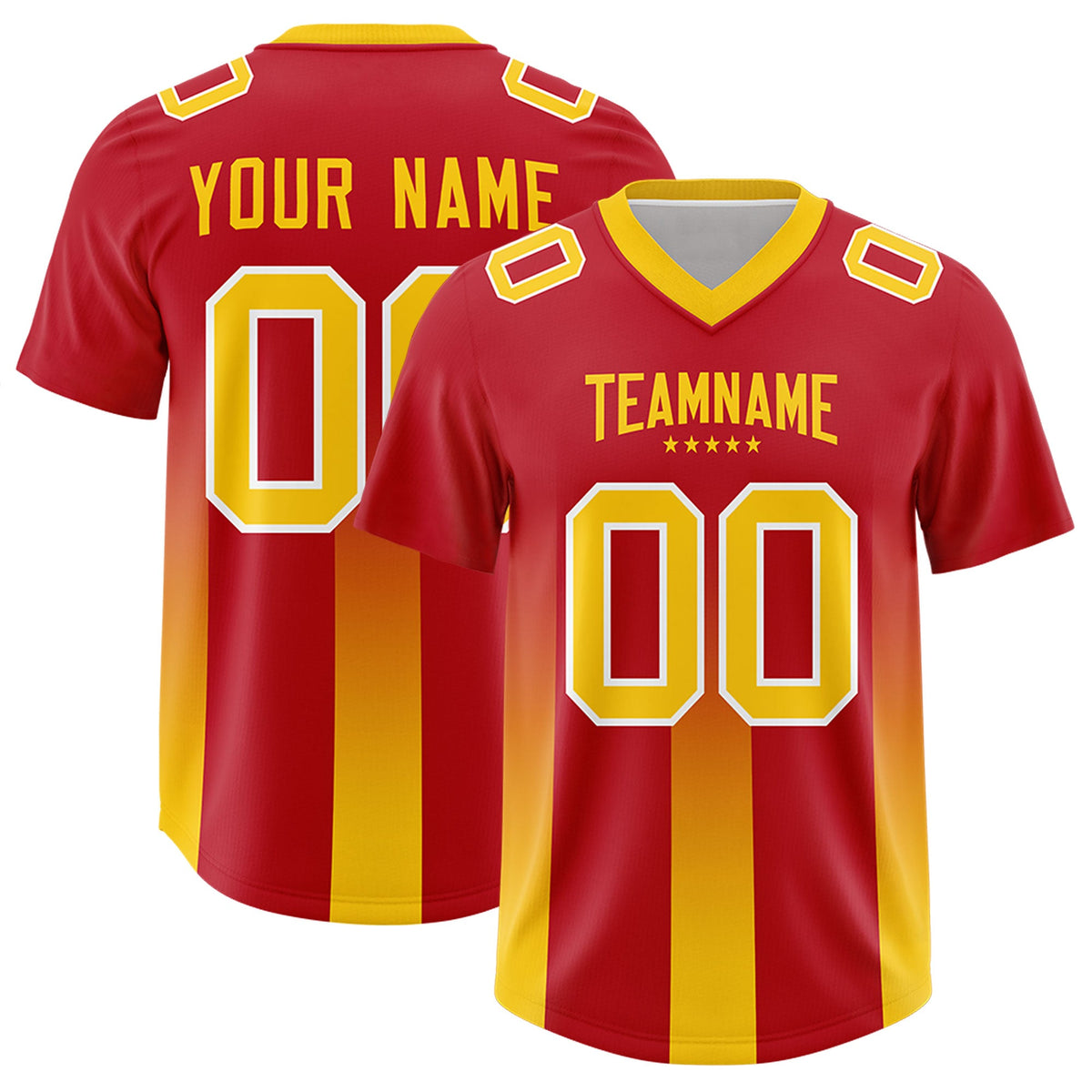 Custom Red Yellow Vertical Width Stripe Gradient Fashion Personalized Team American Football Jersey