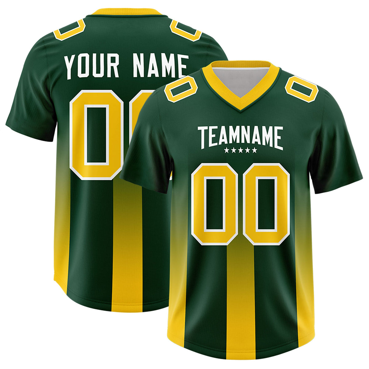 Custom Green Yellow Vertical Width Stripe Gradient Fashion Personalized Team American Football Jersey