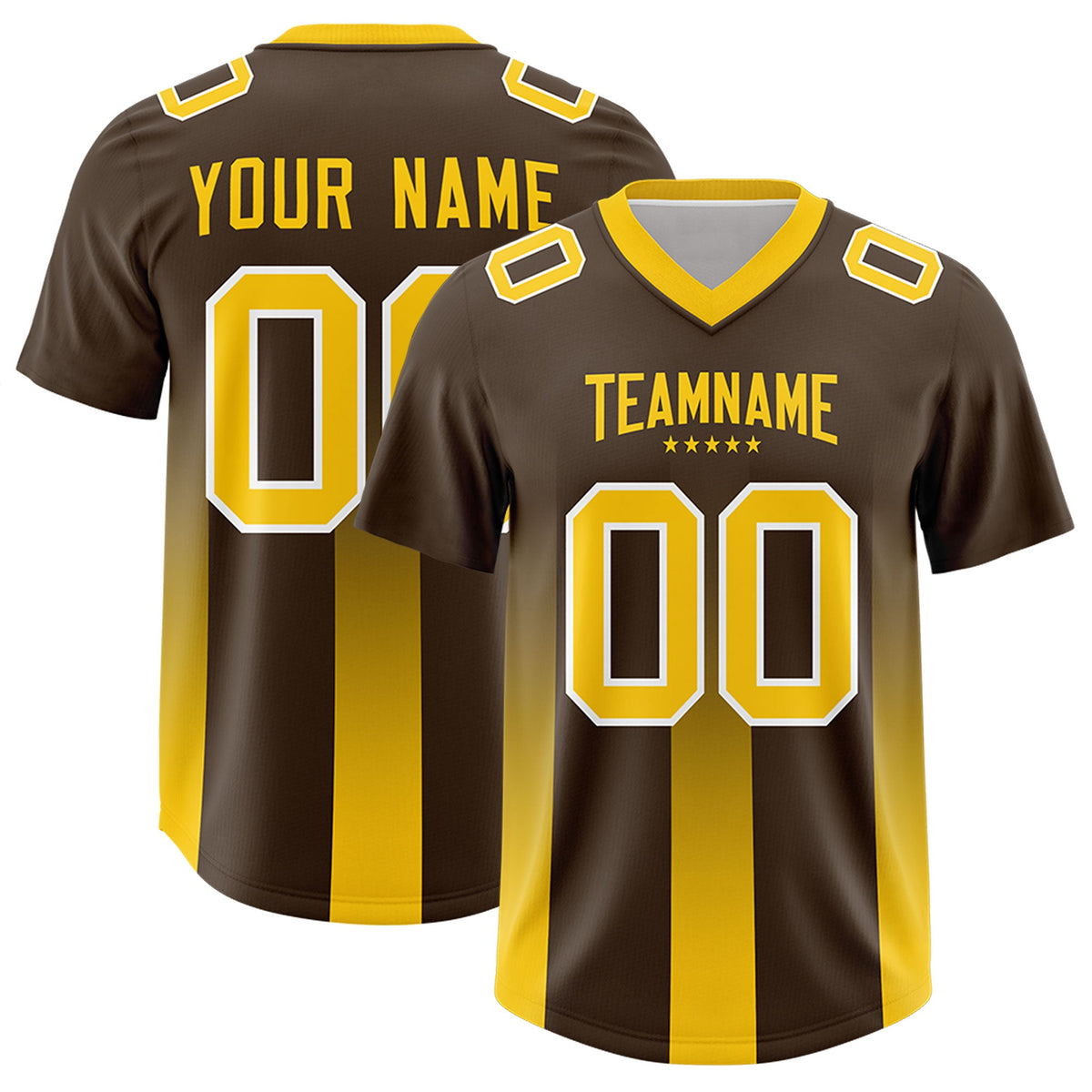 Custom Brown Yellow Vertical Width Stripe Gradient Fashion Personalized Team American Football Jersey