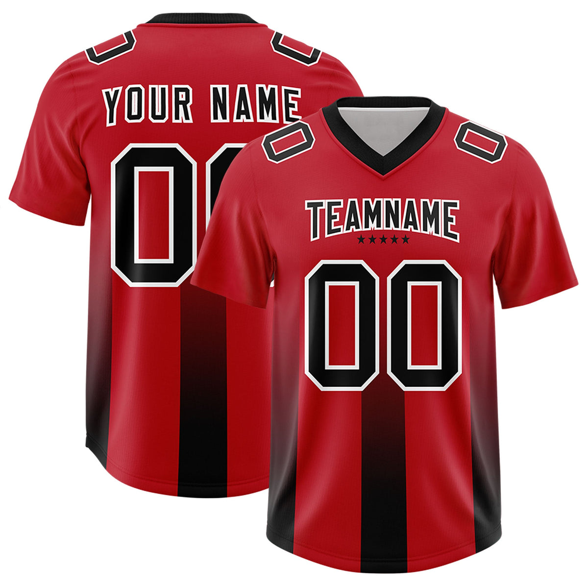 Custom Red Black Vertical Width Stripe Gradient Fashion Personalized Team American Football Jersey