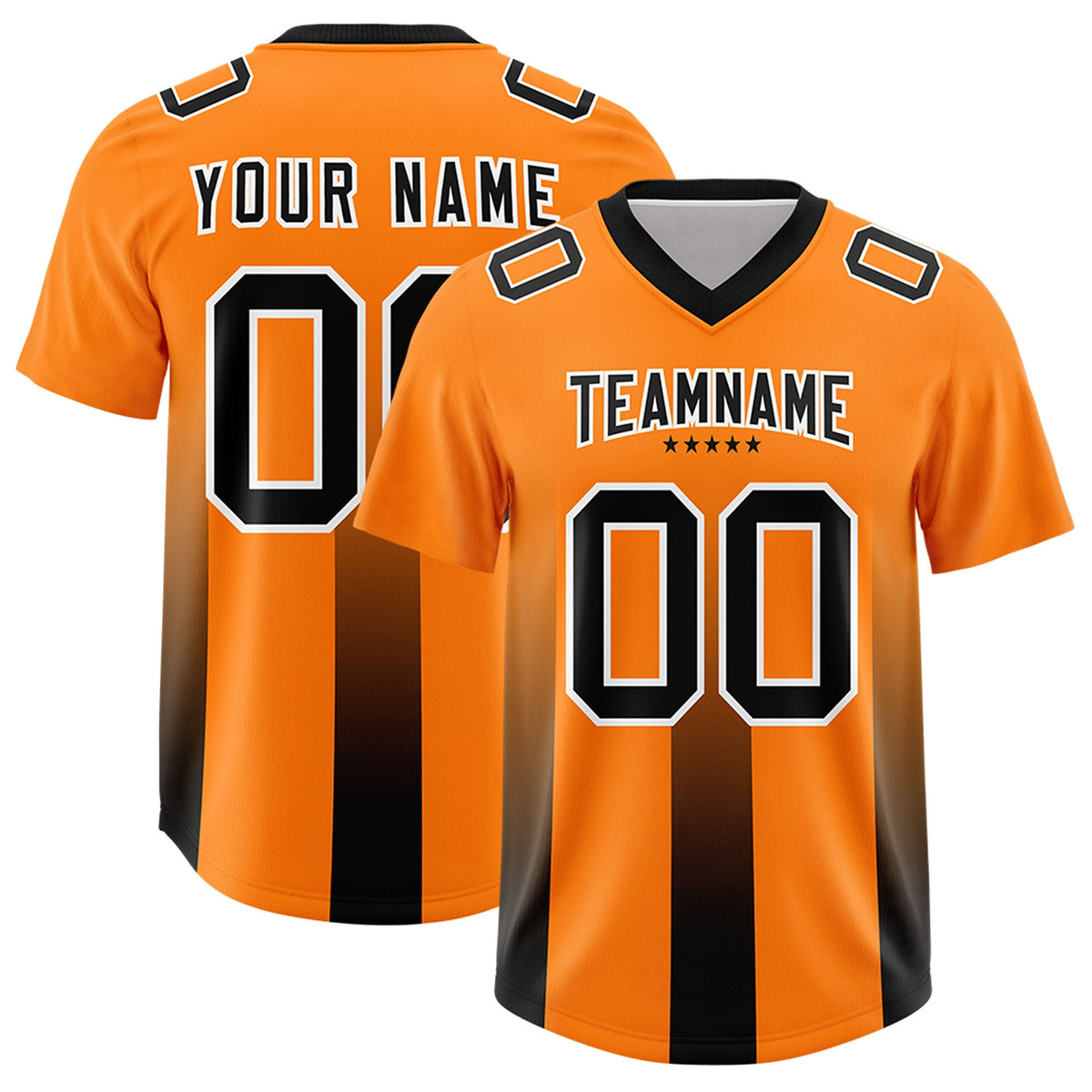 Custom Orange Black Vertical Width Stripe Gradient Fashion Personalized Team American Football Jersey