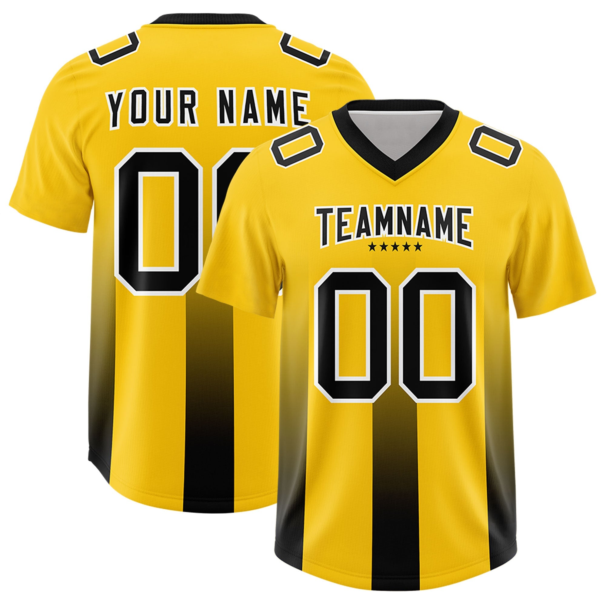 Custom Yellow Black Vertical Width Stripe Gradient Fashion Personalized Team American Football Jersey