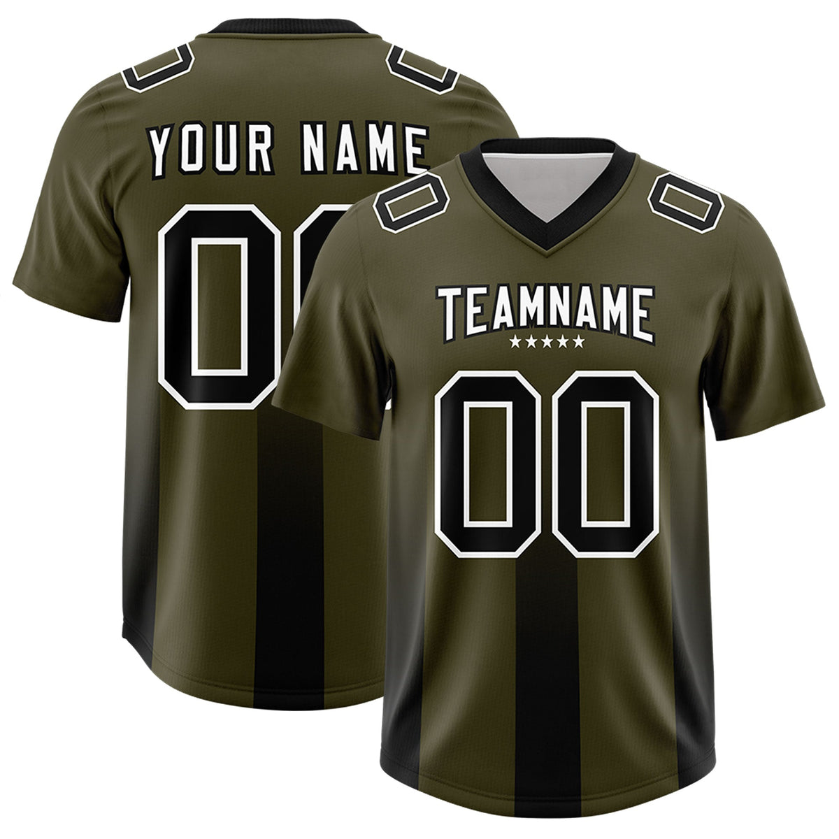 Custom Olive Black Vertical Width Stripe Gradient Fashion Personalized Team American Football Jersey