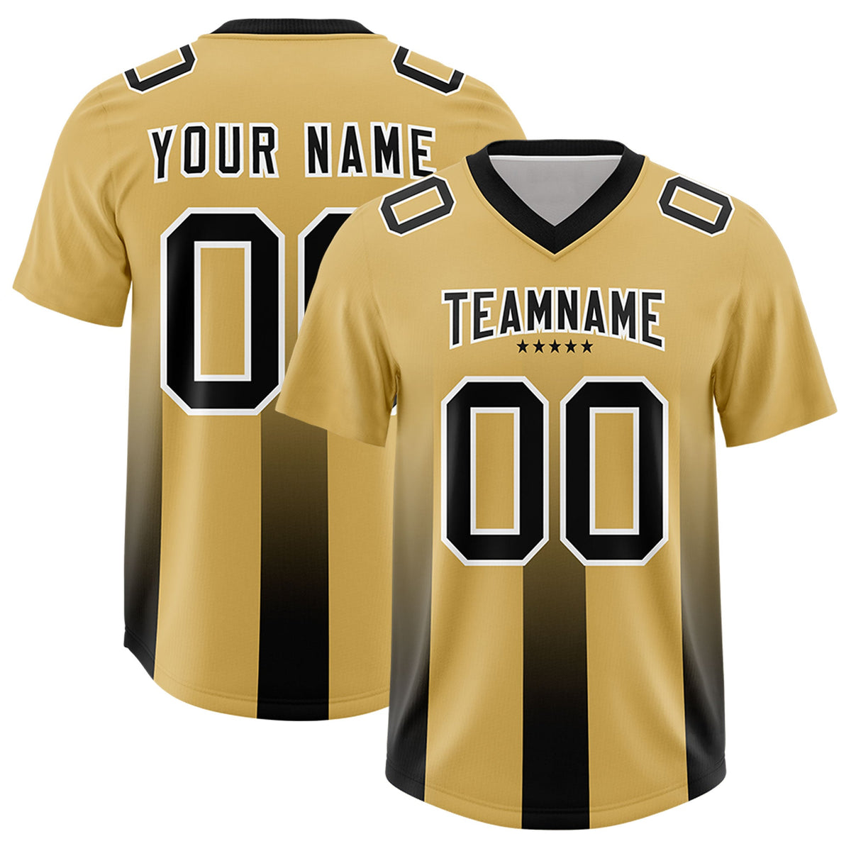 Custom Khaki Black Vertical Width Stripe Gradient Fashion Personalized Team American Football Jersey