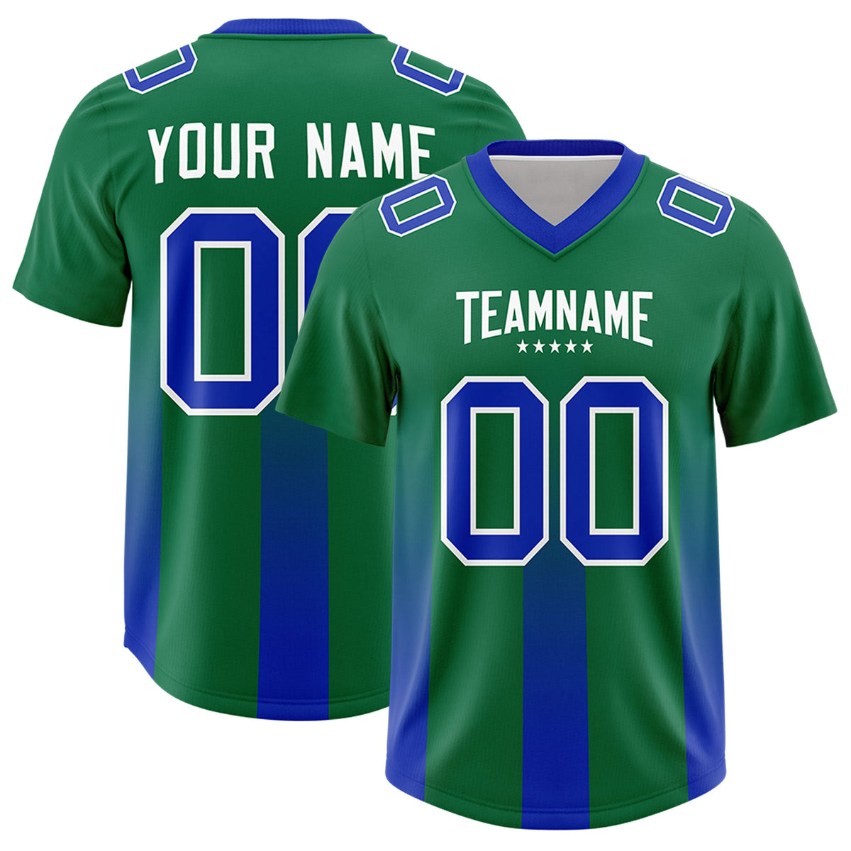 Custom Kelly Green Royal Vertical Width Stripe Gradient Fashion Personalized Team American Football Jersey