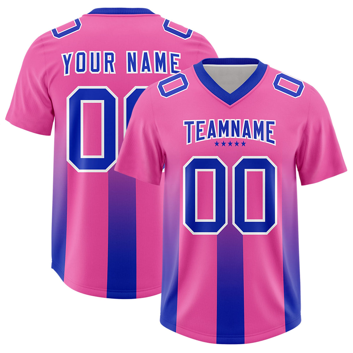 Custom Pink Royal Vertical Width Stripe Gradient Fashion Personalized Team American Football Jersey