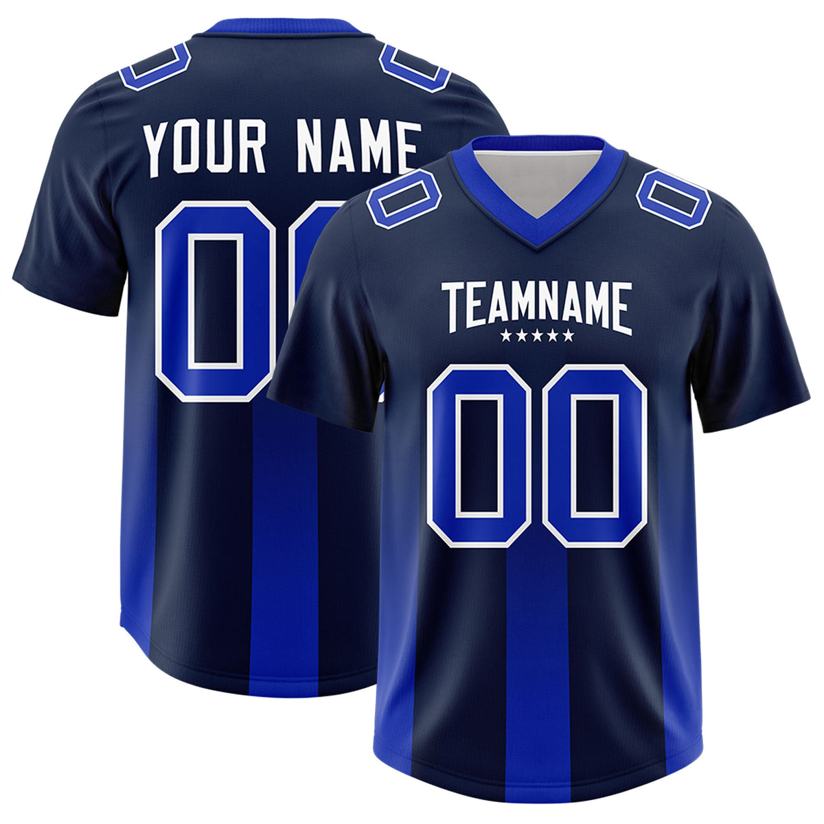 Custom Navy Royal Vertical Width Stripe Gradient Fashion Personalized Team American Football Jersey