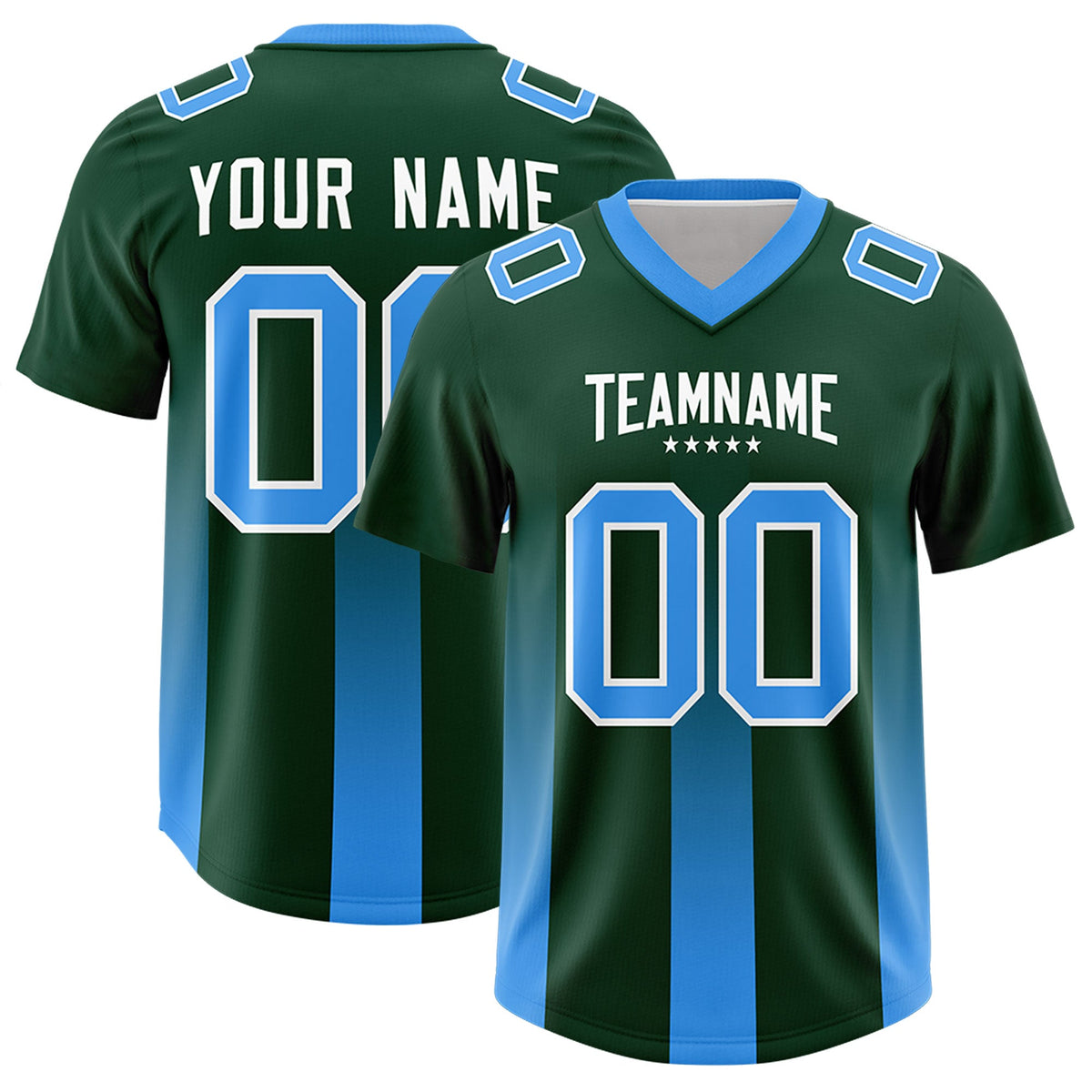 Custom Green Light Blue Vertical Width Stripe Gradient Fashion Personalized Team American Football Jersey