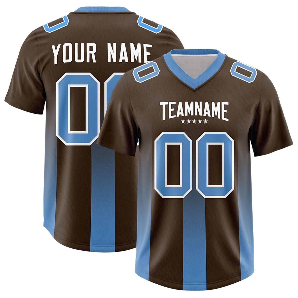 Custom Brown Powder Blue Vertical Width Stripe Gradient Fashion Personalized Team American Football Jersey