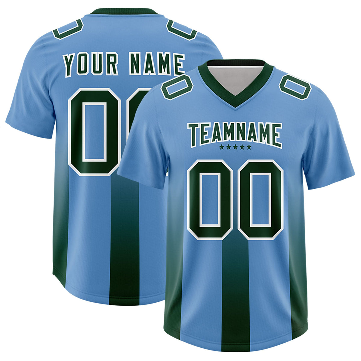 Custom Powder Blue Green Vertical Width Stripe Gradient Fashion Personalized Team American Football Jersey