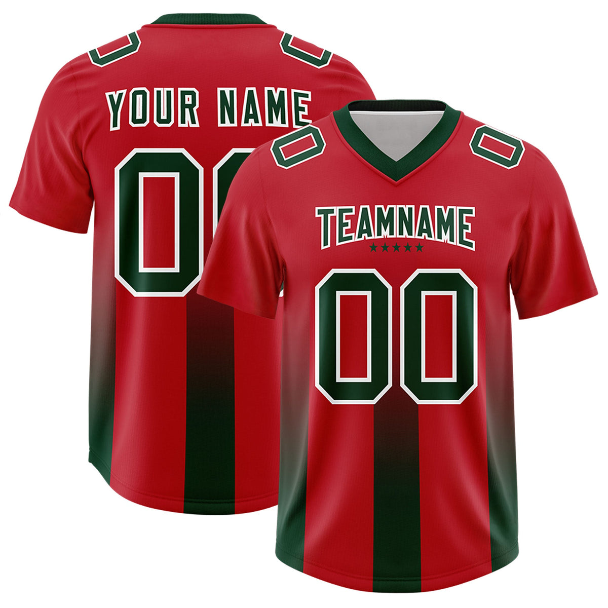 Custom Red Green Vertical Width Stripe Gradient Fashion Personalized Team American Football Jersey