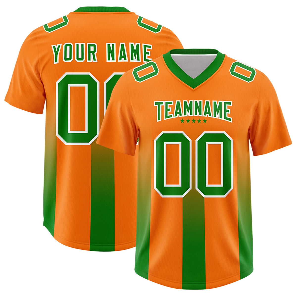 Custom Orange Kelly Green Vertical Width Stripe Gradient Fashion Personalized Team American Football Jersey