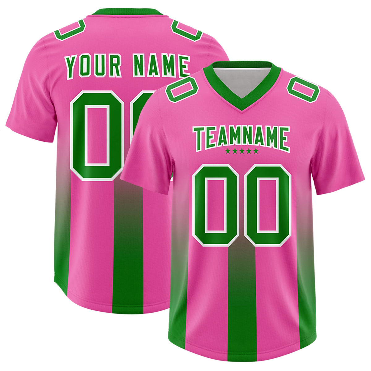 Custom Pink Kelly Green Vertical Width Stripe Gradient Fashion Personalized Team American Football Jersey