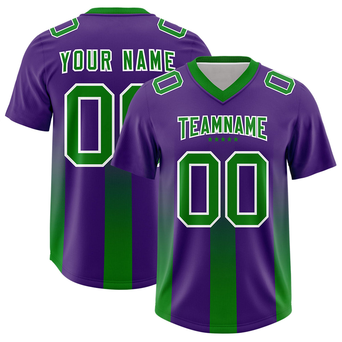 Custom Purple Kelly Green Vertical Width Stripe Gradient Fashion Personalized Team American Football Jersey