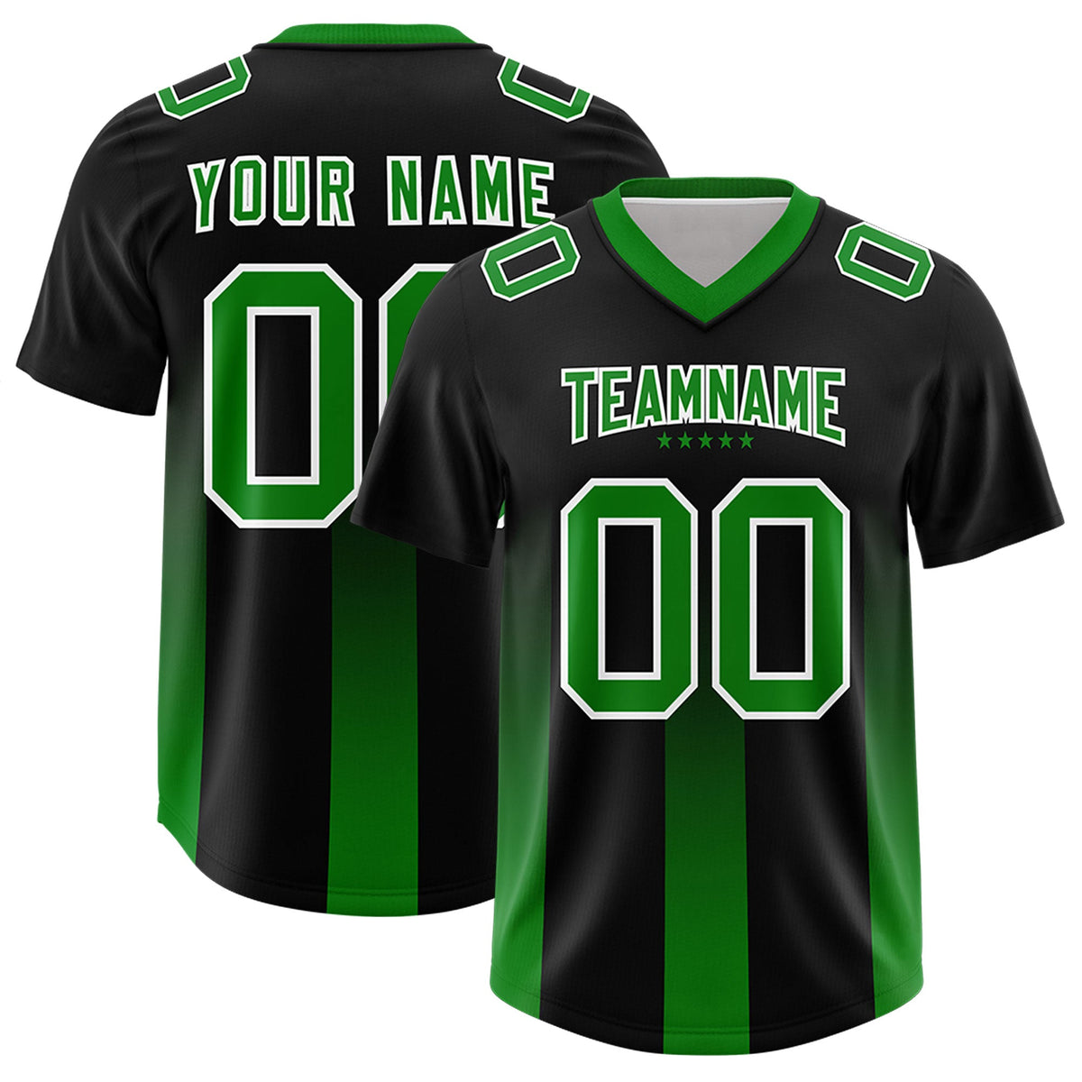 Custom Black Kelly Green Vertical Width Stripe Gradient Fashion Personalized Team American Football Jersey