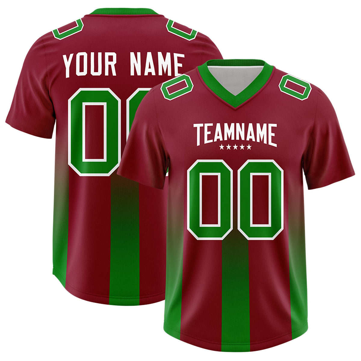 Custom Cardinal Kelly Green Vertical Width Stripe Gradient Fashion Personalized Team American Football Jersey