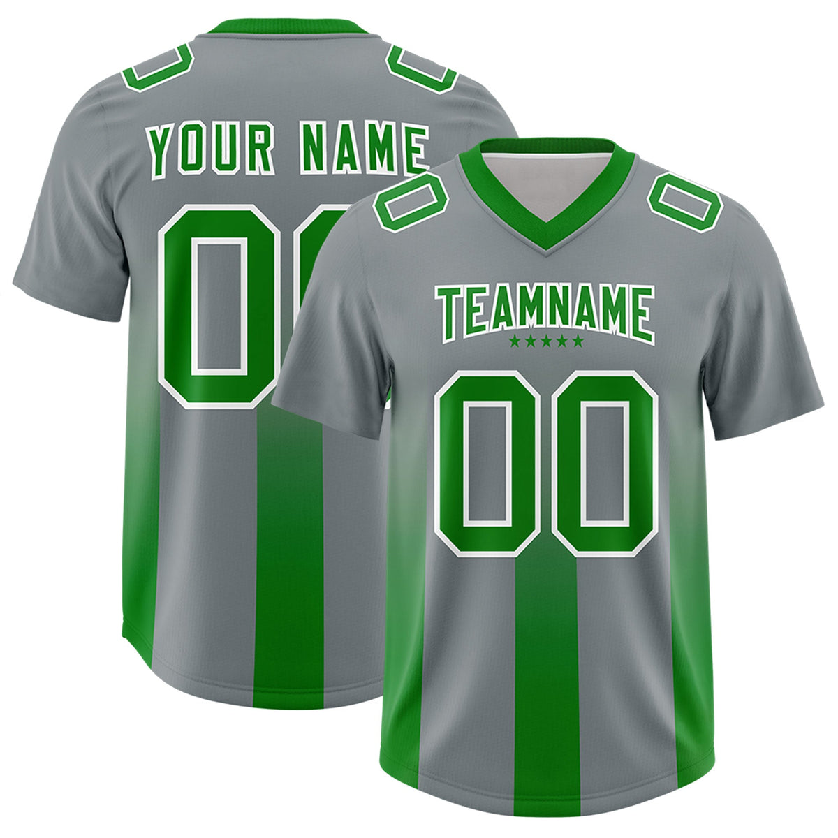 Custom Dark Gray Kelly Green Vertical Width Stripe Gradient Fashion Personalized Team American Football Jersey