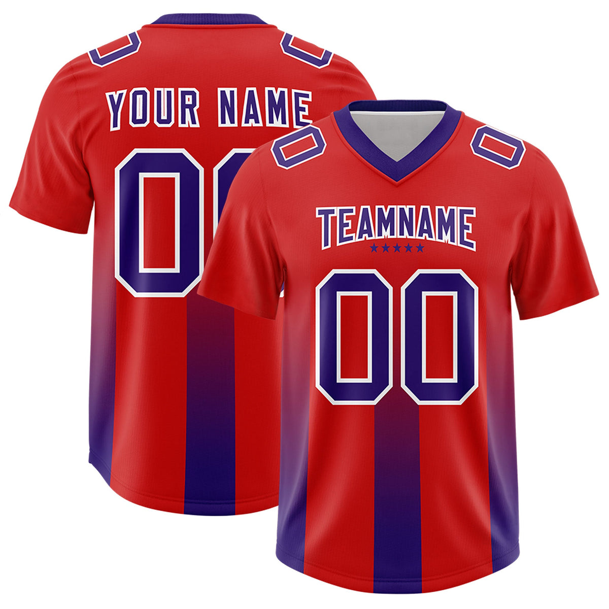 Custom Red Purple Vertical Width Stripe Gradient Fashion Personalized Team American Football Jersey