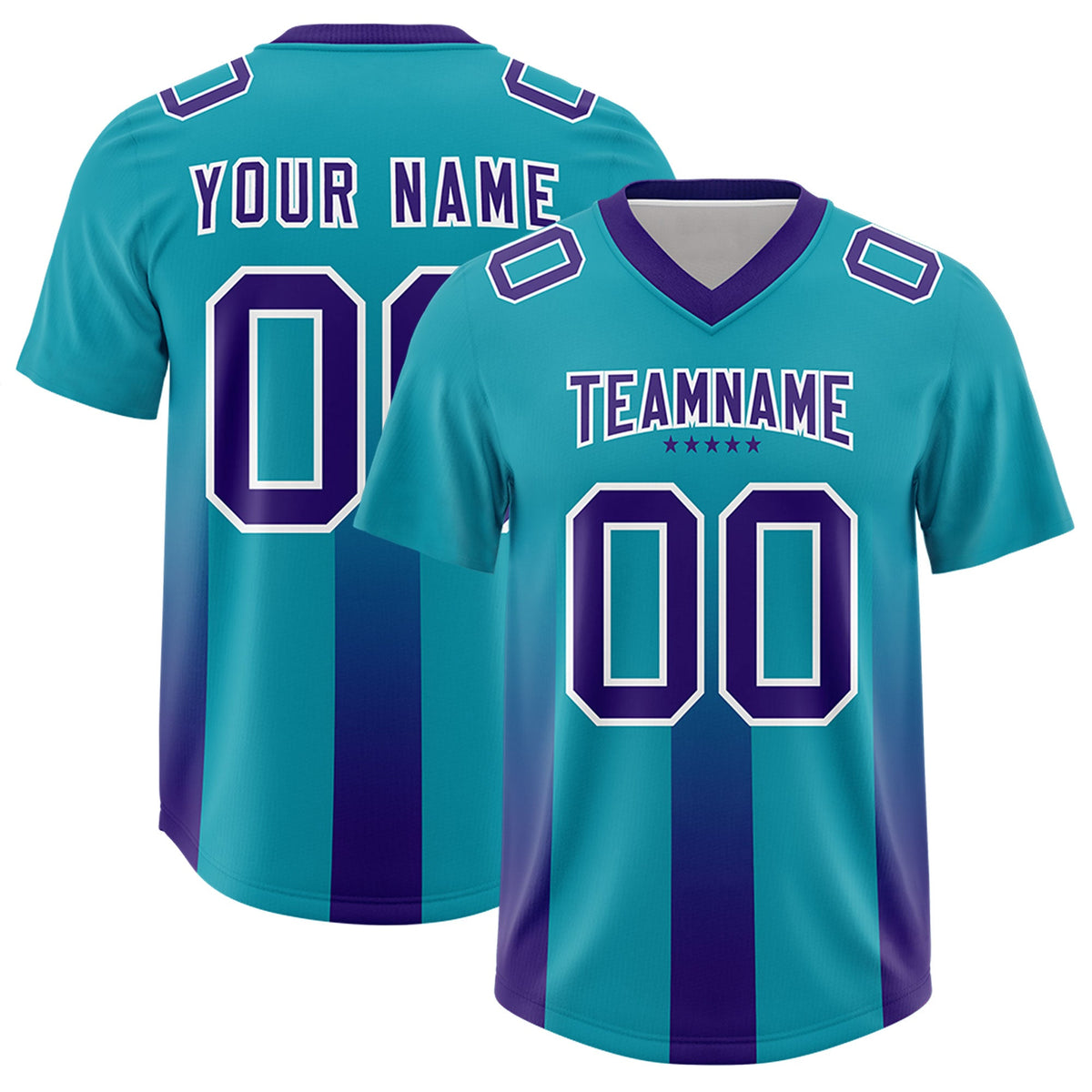 Custom Aqua Purple Vertical Width Stripe Gradient Fashion Personalized Team American Football Jersey