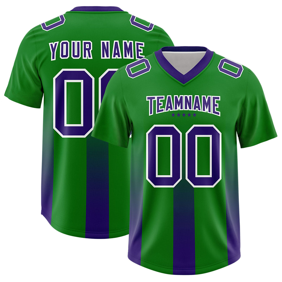 Custom Kelly Green Purple Vertical Width Stripe Gradient Fashion Personalized Team American Football Jersey