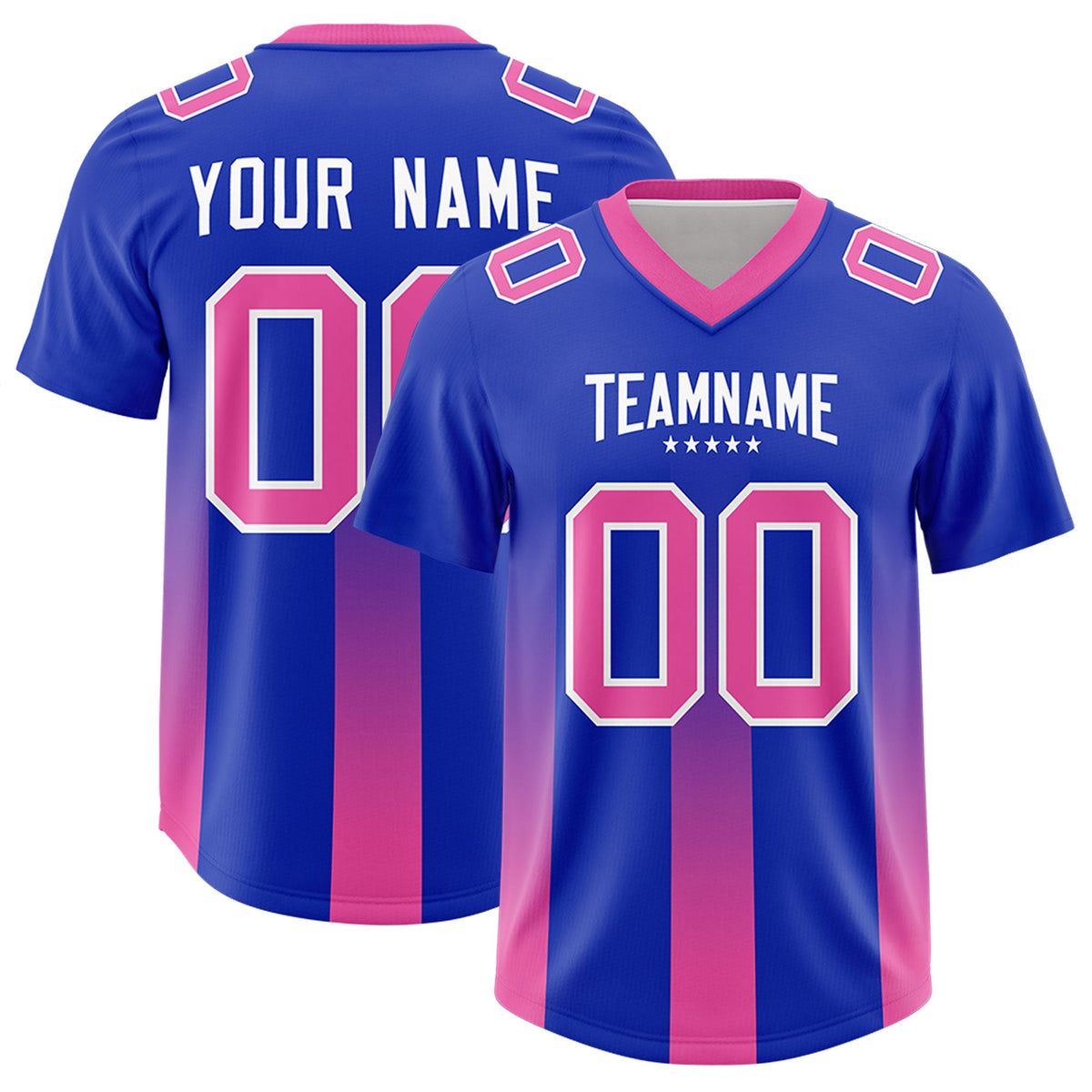 Custom Royal Pink Vertical Width Stripe Gradient Fashion Personalized Team American Football Jersey
