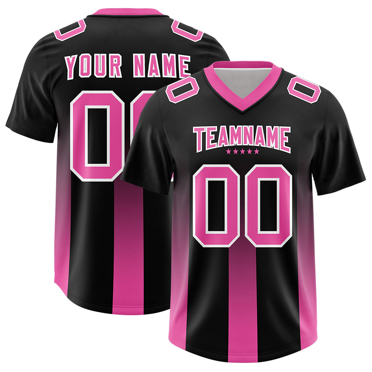 Custom Black Pink Vertical Width Stripe Gradient Fashion Personalized Team American Football Jersey