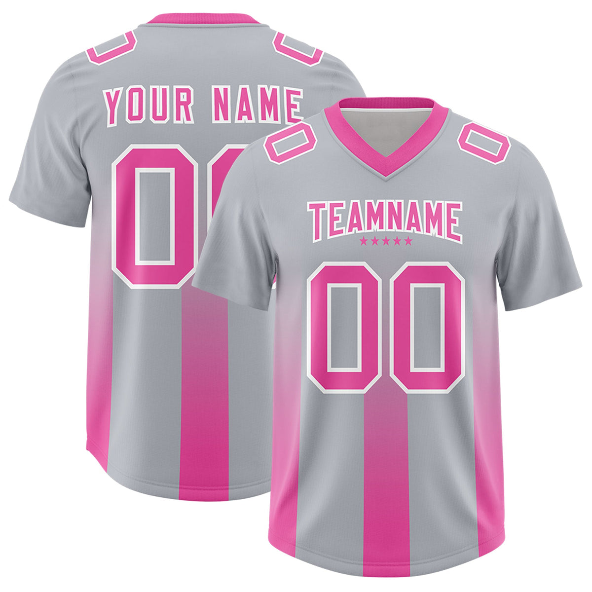 Custom Gray Pink Vertical Width Stripe Gradient Fashion Personalized Team American Football Jersey