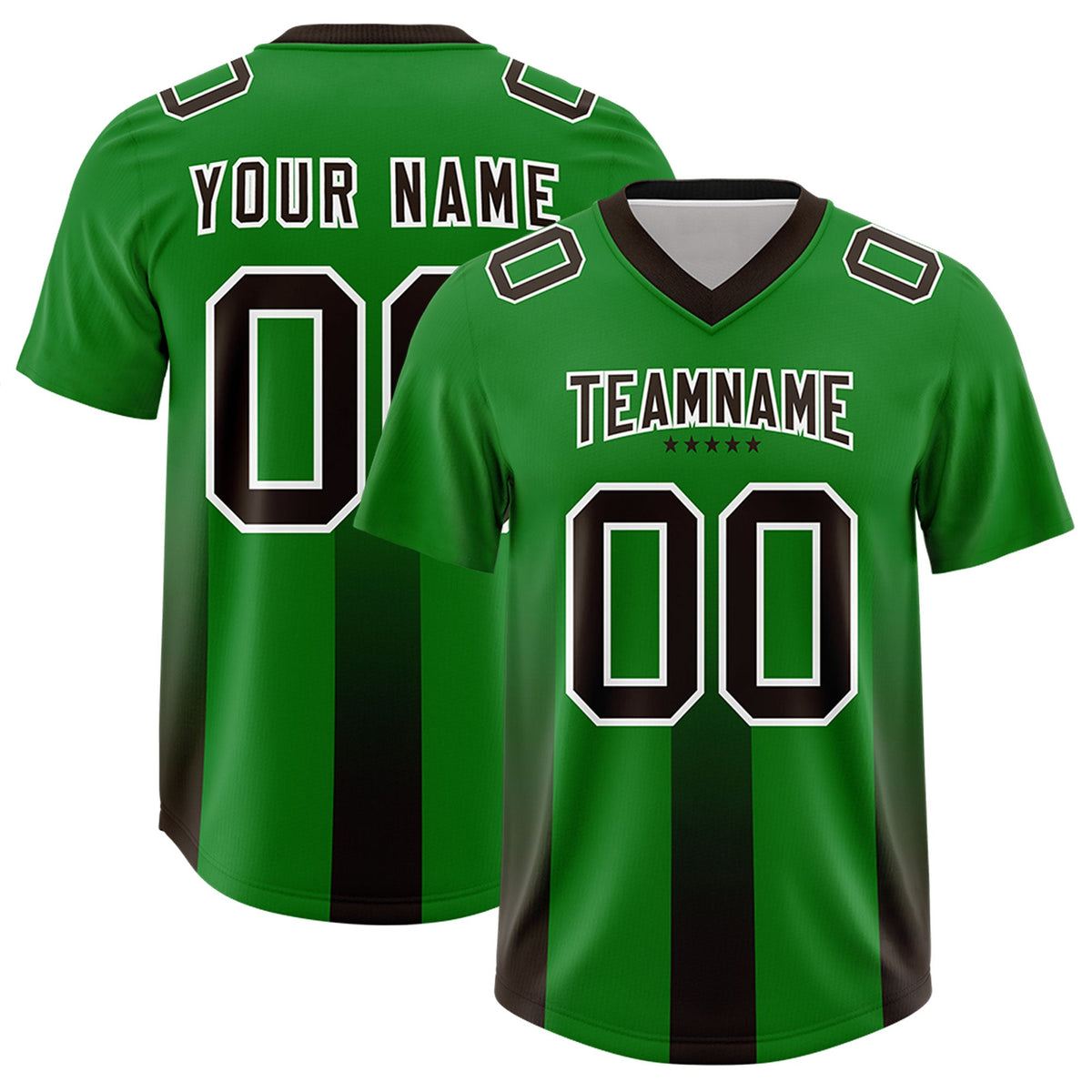 Custom Kelly Green Brown Vertical Width Stripe Gradient Fashion Personalized Team American Football Jersey