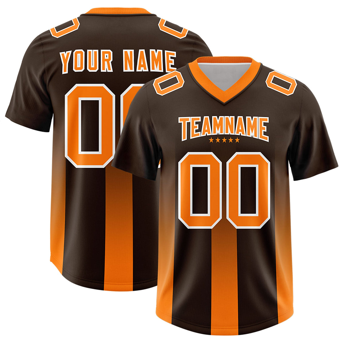Custom Brown Orange Vertical Width Stripe Gradient Fashion Personalized Team American Football Jersey