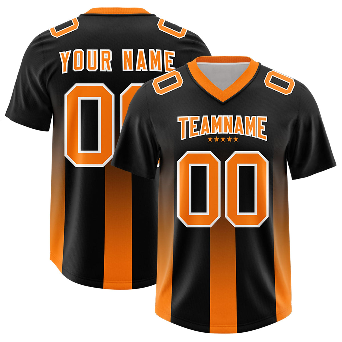 Custom Black Orange Vertical Width Stripe Gradient Fashion Personalized Team American Football Jersey