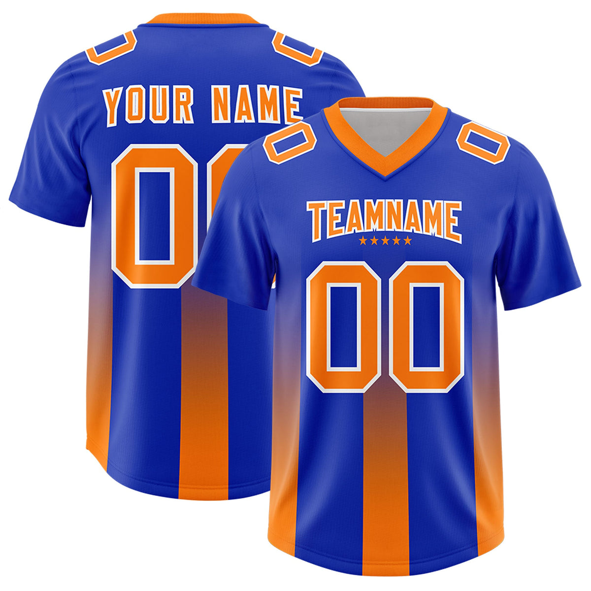 Custom Royal Orange Vertical Width Stripe Gradient Fashion Personalized Team American Football Jersey