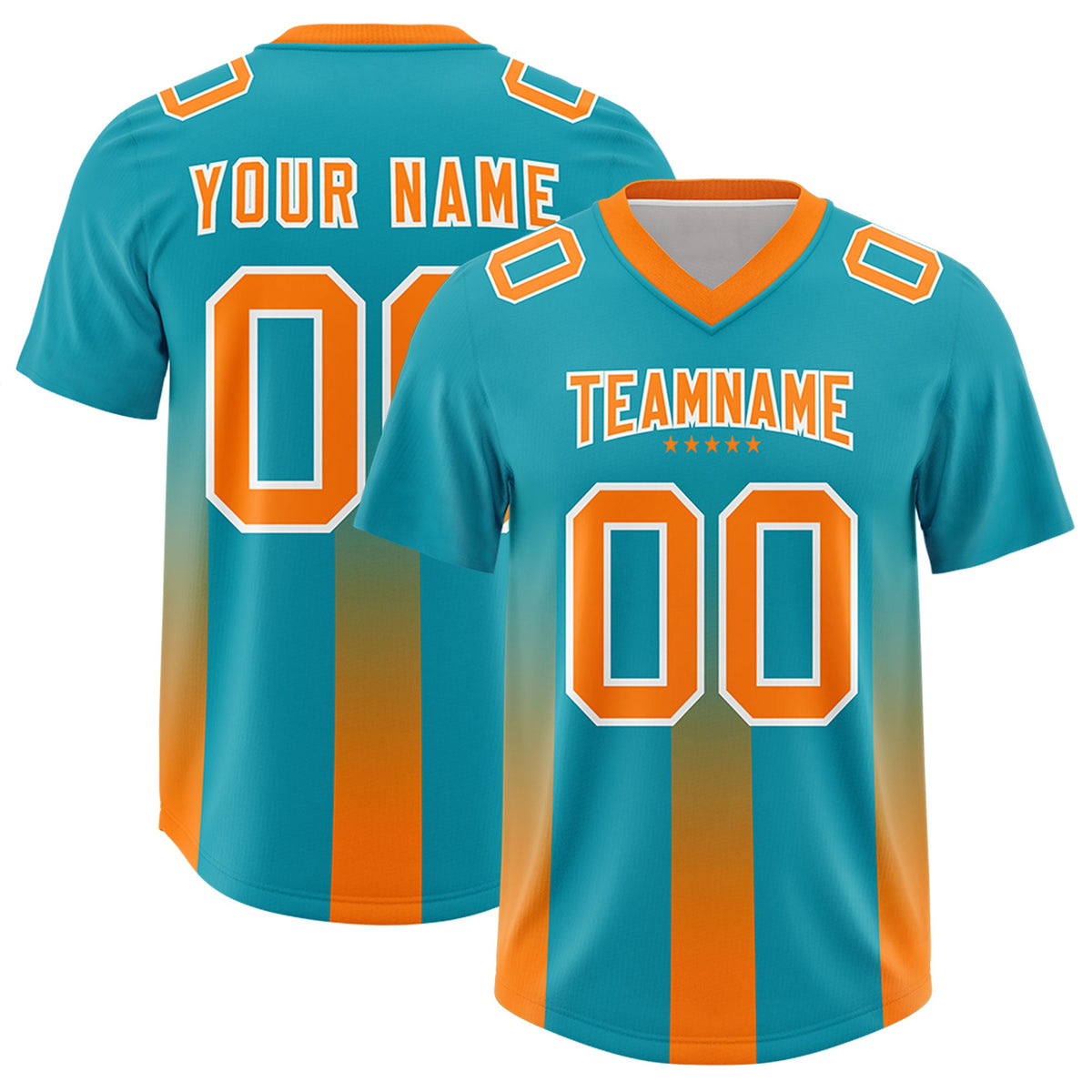 Custom Aqua Orange Vertical Width Stripe Gradient Fashion Personalized Team American Football Jersey