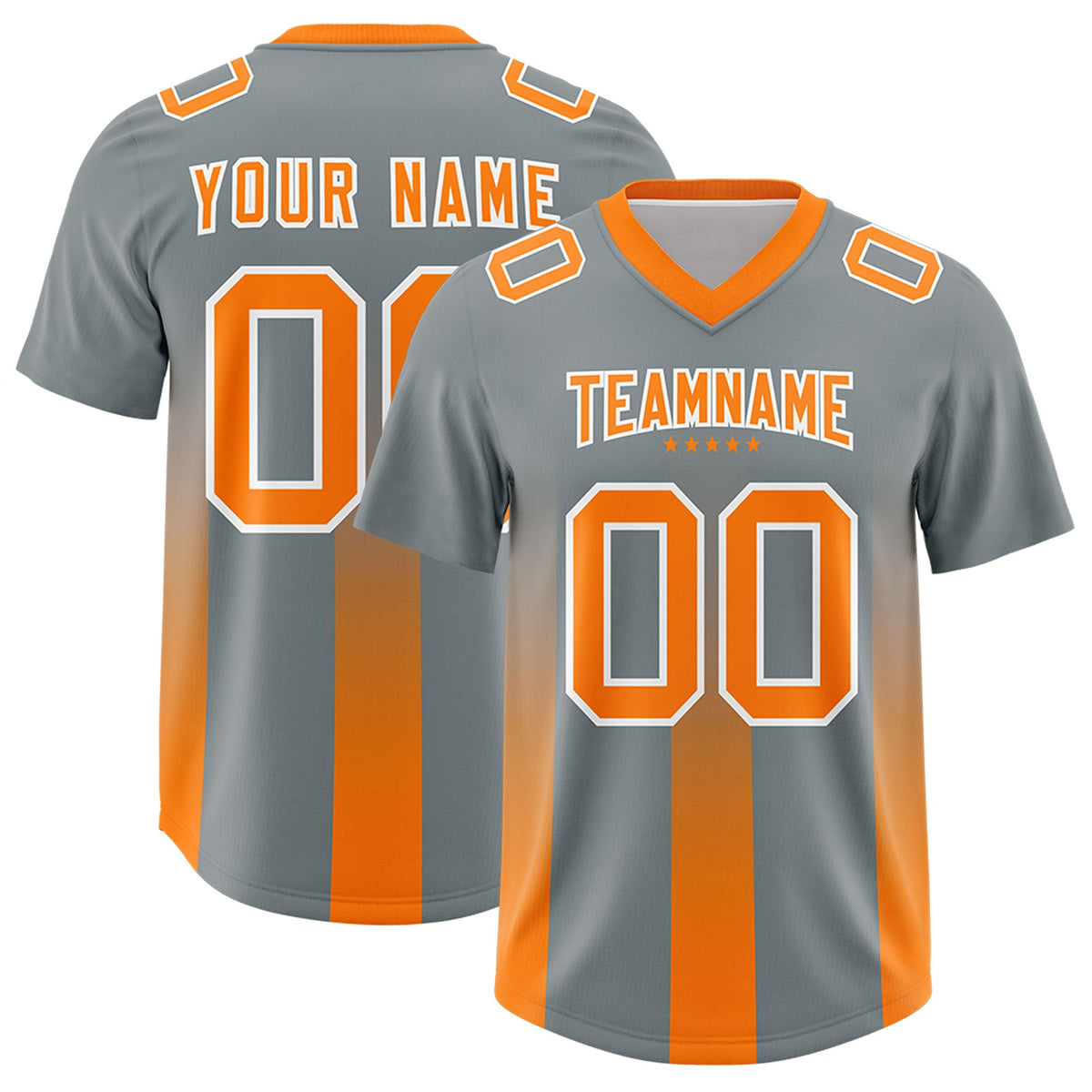 Custom Dark Gray Orange Vertical Width Stripe Gradient Fashion Personalized Team American Football Jersey