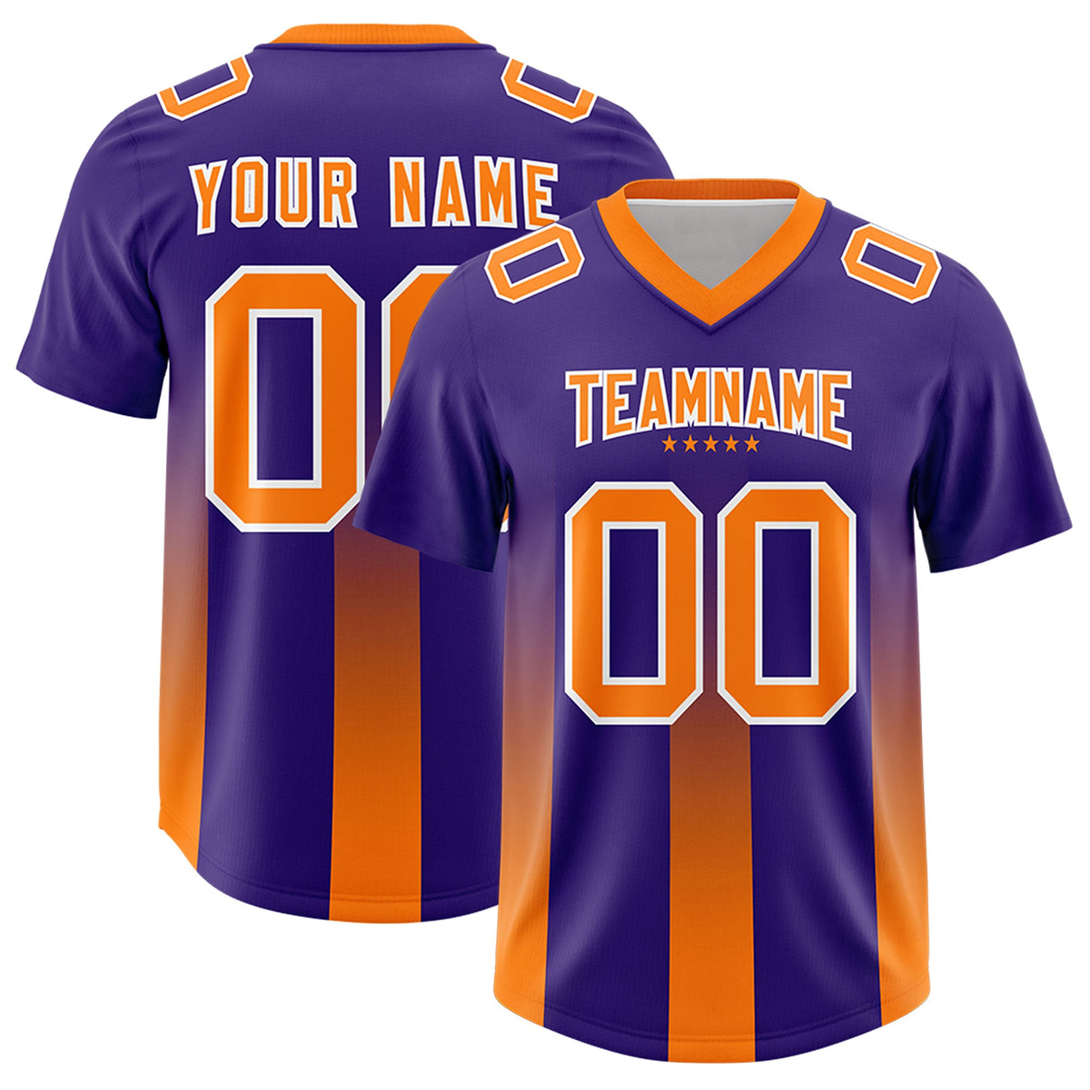 Custom Purple Orange Vertical Width Stripe Gradient Fashion Personalized Team American Football Jersey