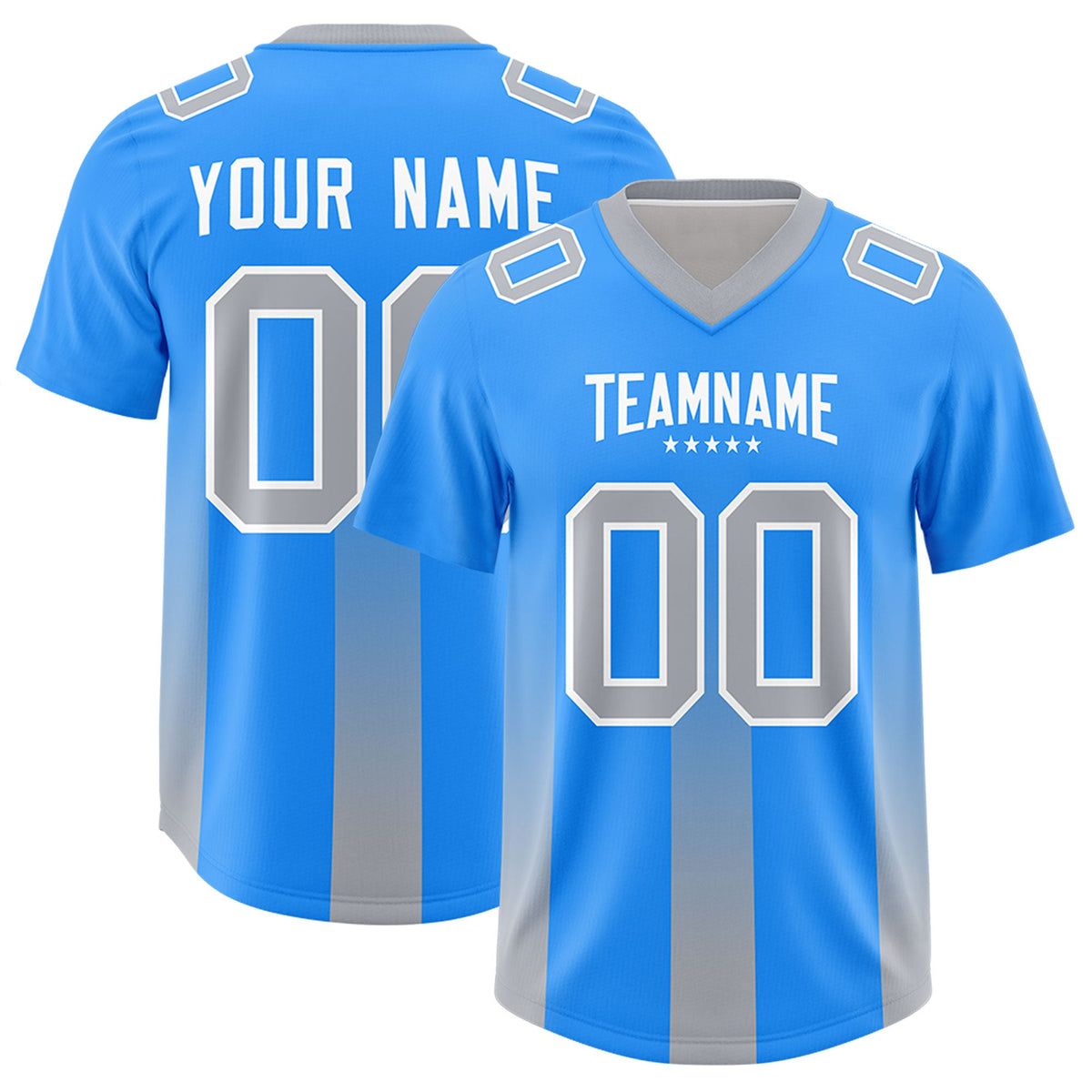 Custom Light Blue Gray Vertical Width Stripe Gradient Fashion Personalized Team American Football Jersey