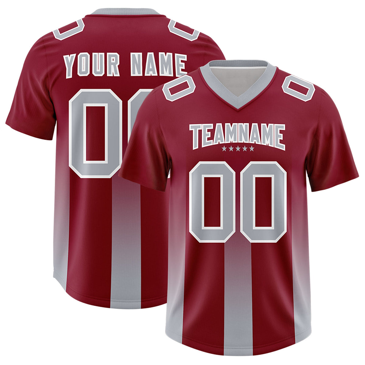 Custom Cardinal Gray Vertical Width Stripe Gradient Fashion Personalized Team American Football Jersey