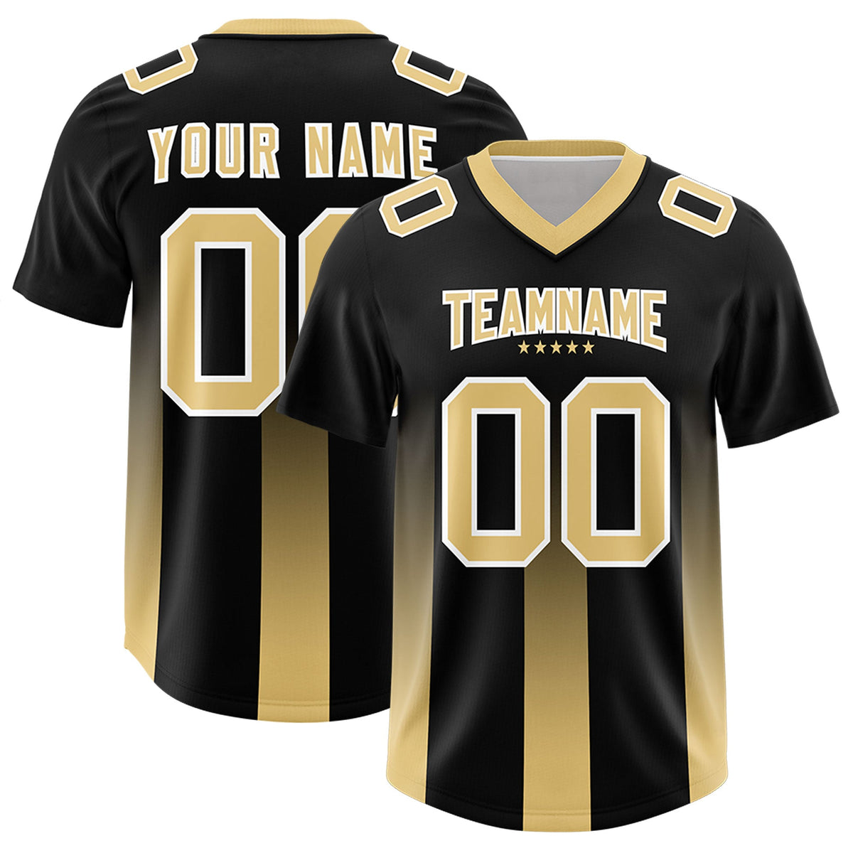 Custom Black Khaki Vertical Width Stripe Gradient Fashion Personalized Team American Football Jersey